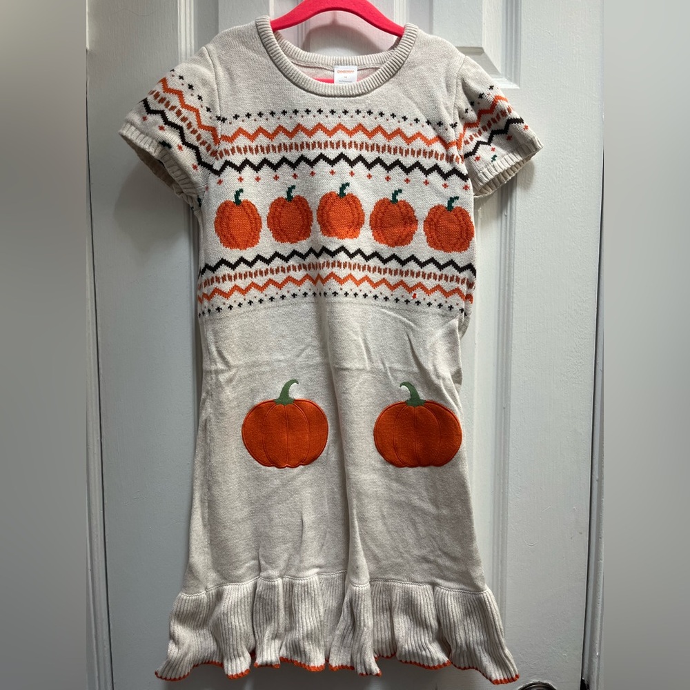 Gymboree Cream and Orange Pumpkin Knit Dress